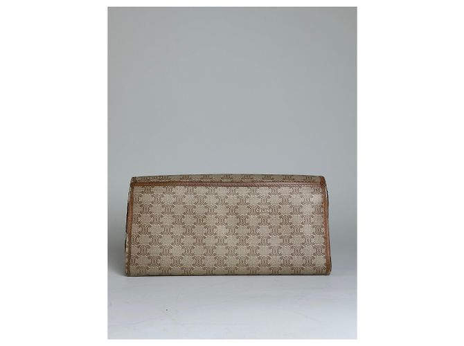 Céline Vintage Celine Macadam Canvas Wallet Beige Brown Gold - view 11