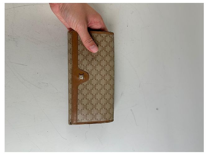 Céline Vintage Celine Macadam Canvas Wallet Beige Brown Gold - view 2