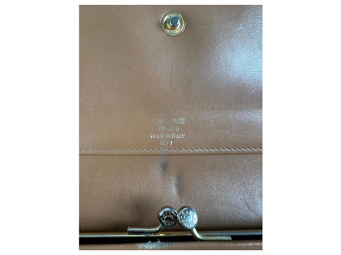 Céline Vintage Celine Macadam Canvas Wallet Beige Brown Gold - view 6