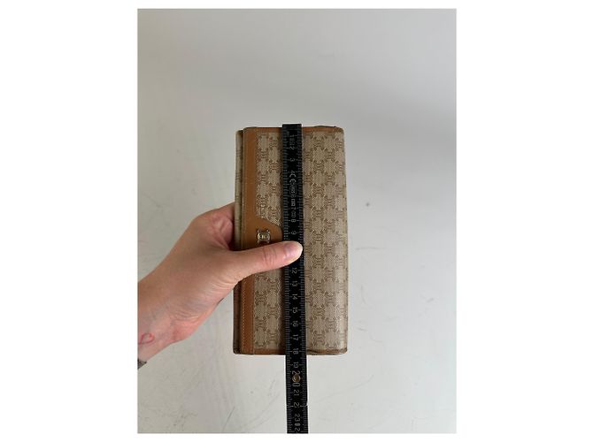 Céline Vintage Celine Macadam Canvas Wallet Beige Brown Gold - view 7
