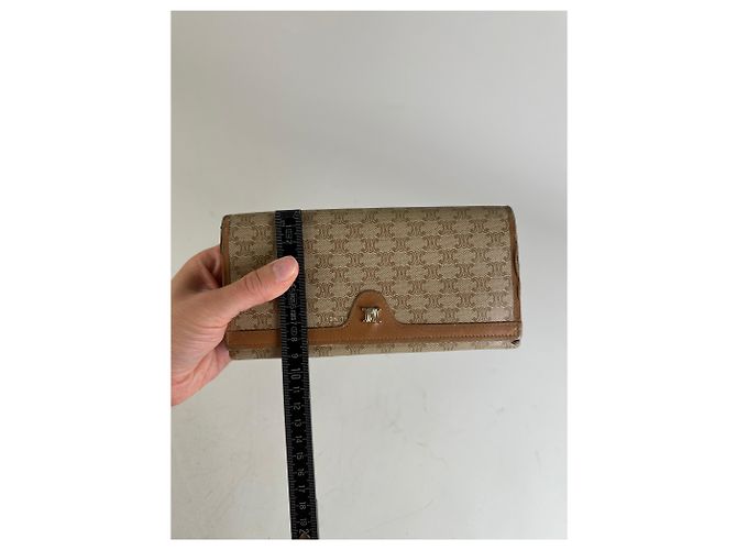 Céline Vintage Celine Macadam Canvas Wallet Beige Brown Gold - view 8
