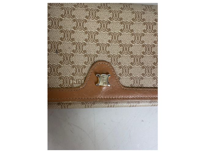 Céline Vintage Celine Macadam Canvas Wallet Beige Brown Gold - view 9