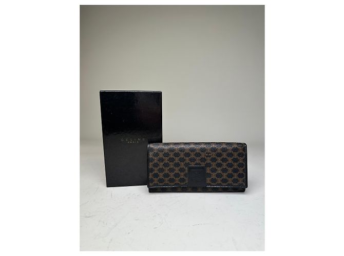 Triomphe Céline Vintage Celine Monogram Canvas Wallet Black Brown Gold - view 11