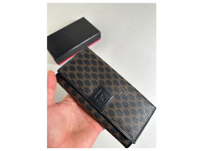 Triomphe Céline Vintage Celine Monogram Canvas Wallet Black Brown Gold - view 3