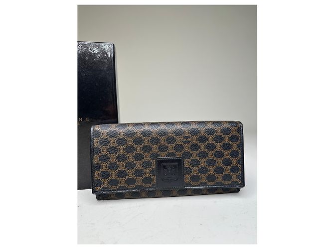 Triomphe Céline Vintage Celine Monogram Canvas Wallet Black Brown Gold - view 6