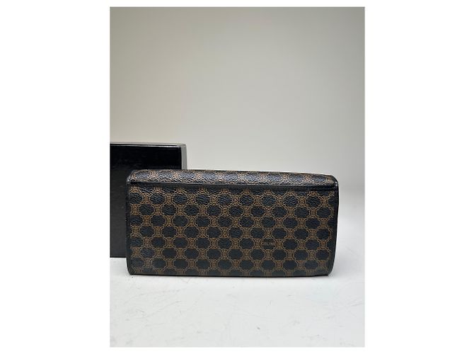 Triomphe Céline Vintage Celine Monogram Canvas Wallet Black Brown Gold - view 8