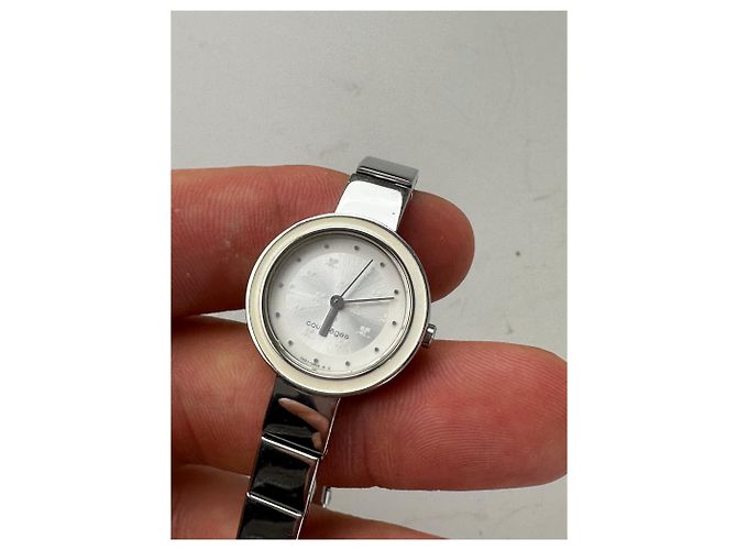 Orologio da polso vintage Courreges in acciaio inossidabile argento bianco - vista 3