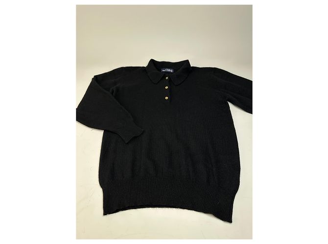 Vintage Chloé Wollpullover Schwarz mit goldenen Knöpfen L - Ansicht 5
