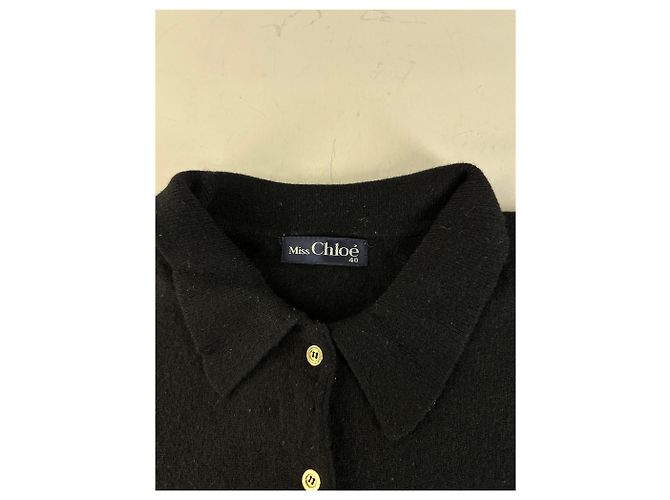 Vintage Chloé Wollpullover Schwarz mit goldenen Knöpfen L - Ansicht 6