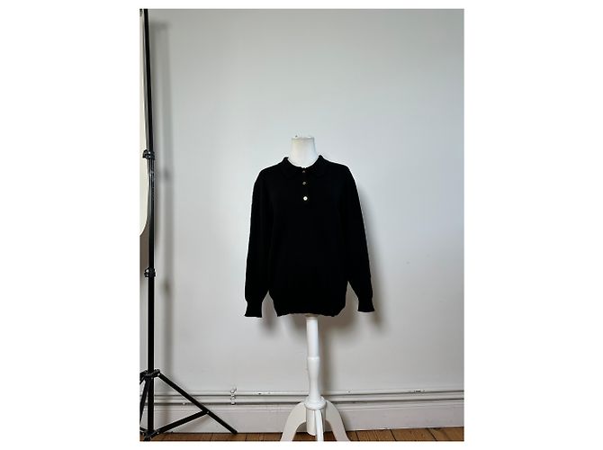 Vintage Chloé Wollpullover Schwarz mit goldenen Knöpfen L - Ansicht 9