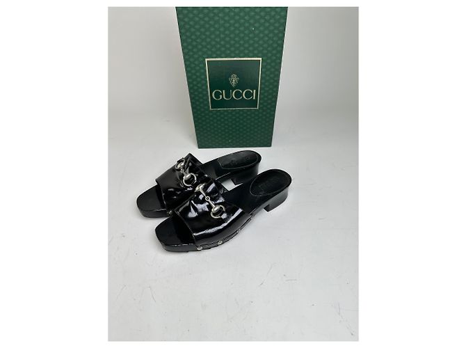 Mules Vintage Gucci in vernice nero e argento EU36 - vista 2