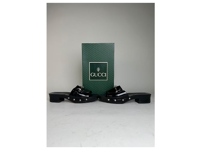 Mules Vintage Gucci in vernice nero e argento EU36 - vista 4