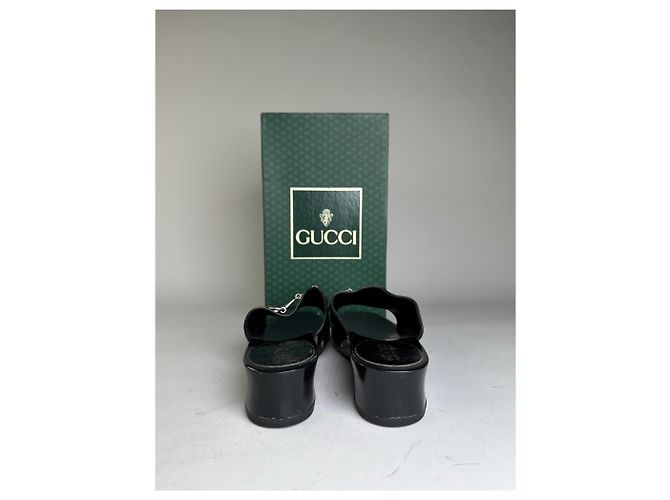 Mules Vintage Gucci in vernice nero e argento EU36 - vista 5