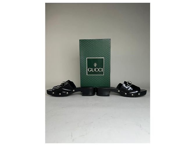 Mules Vintage Gucci in vernice nero e argento EU36 - vista 6