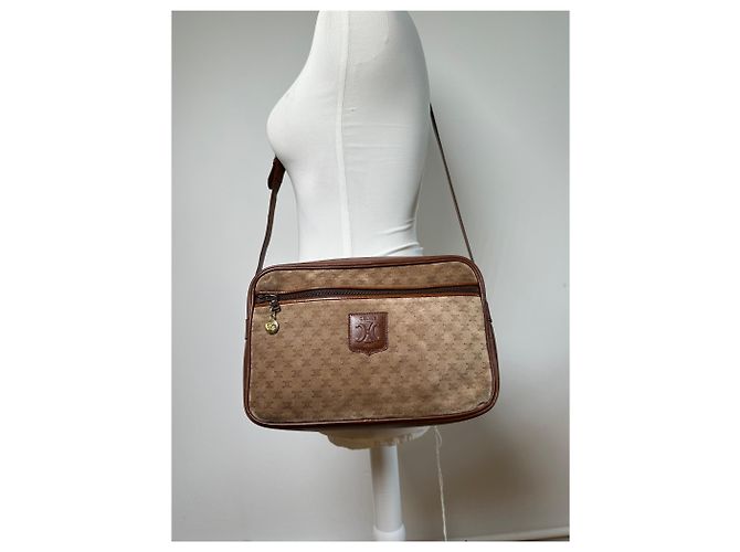 Céline Vintage Celine Monogram Canvas Crossbody Bag Beige Brown Gold - view 10