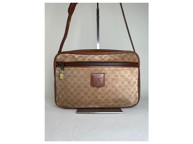 Céline Vintage Celine Monogram Canvas Crossbody Bag Beige Brown Gold - view 12