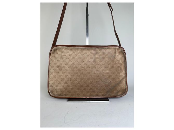 Céline Vintage Celine Monogram Canvas Crossbody Bag Beige Brown Gold - view 13