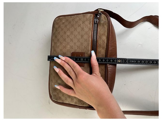 Céline Vintage Celine Monogram Canvas Crossbody Bag Beige Brown Gold - view 14