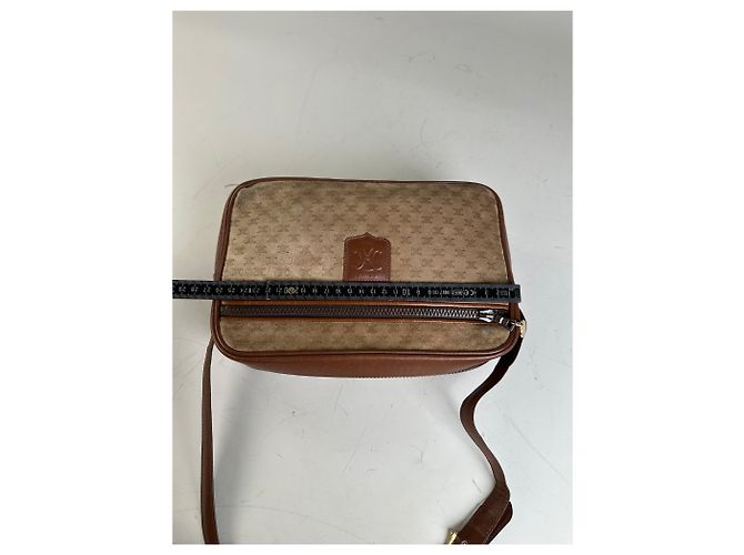 Céline Vintage Celine Monogram Canvas Crossbody Bag Beige Brown Gold - view 15