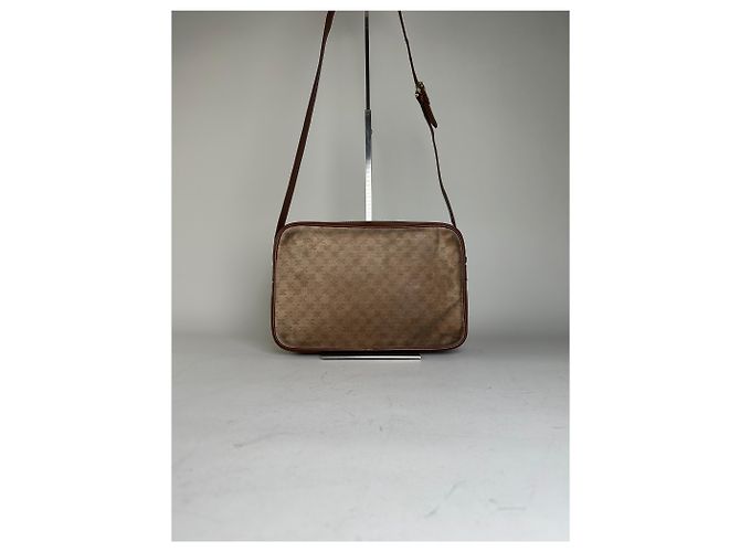 Céline Vintage Celine Monogram Canvas Crossbody Bag Beige Brown Gold - view 2