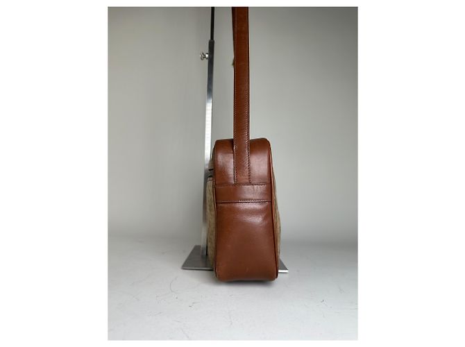 Céline Vintage Celine Monogram Canvas Crossbody Bag Beige Brown Gold - view 5