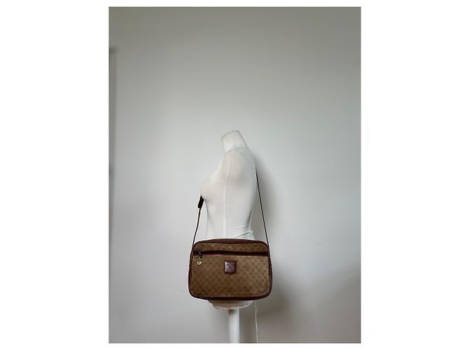 Céline Vintage Celine Monogram Canvas Crossbody Bag Beige Brown Gold - view 6