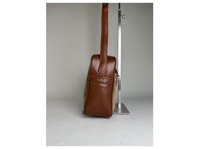 Céline Vintage Celine Monogram Canvas Crossbody Bag Beige Brown Gold - view 7