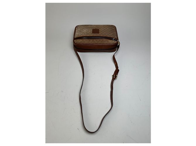 Céline Vintage Celine Monogram Canvas Crossbody Bag Beige Brown Gold - view 8