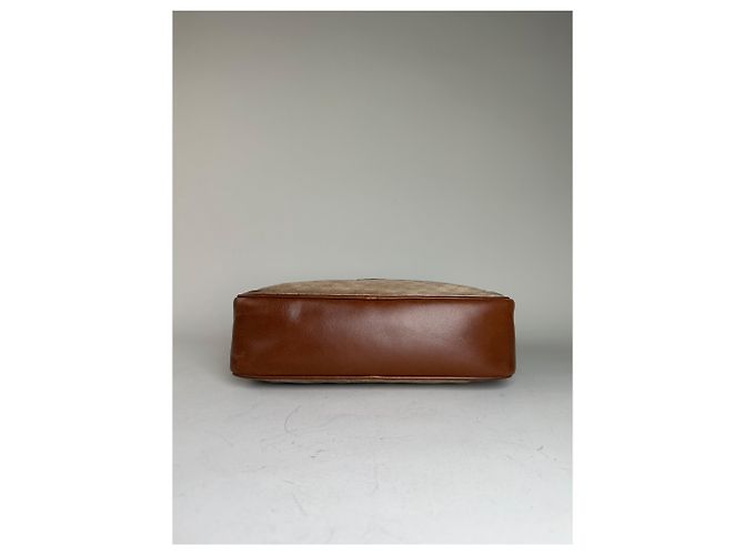 Céline Vintage Celine Monogram Canvas Crossbody Bag Beige Brown Gold - view 9