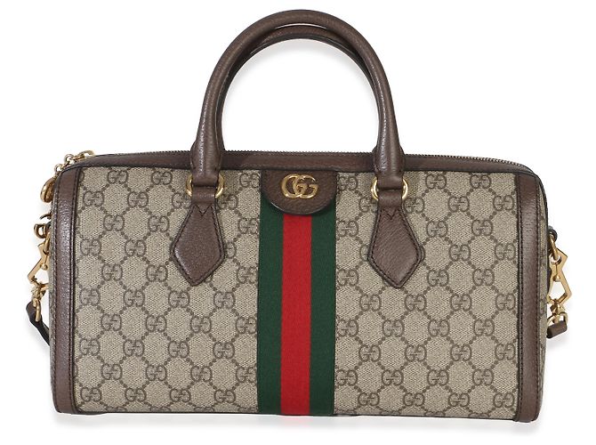 Borsa Boston Ophidia Medium in tela GG Supreme monogramma beige Gucci Web Marrone - vista 8
