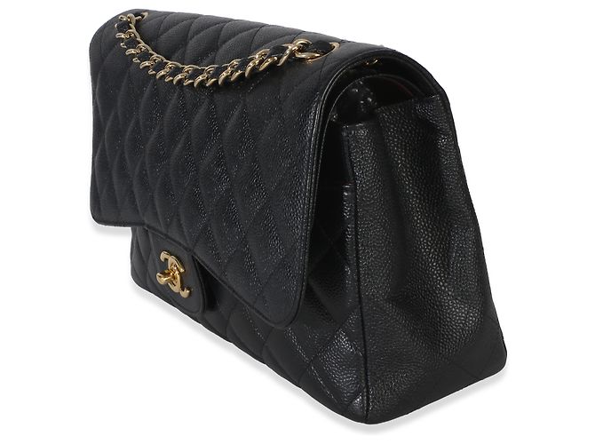Timeless Borsa Chanel Black Quilted Caviar Jumbo Double Flap Nero - vista 3