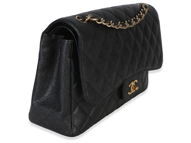 Timeless Borsa Chanel Black Quilted Caviar Jumbo Double Flap Nero - vista 4
