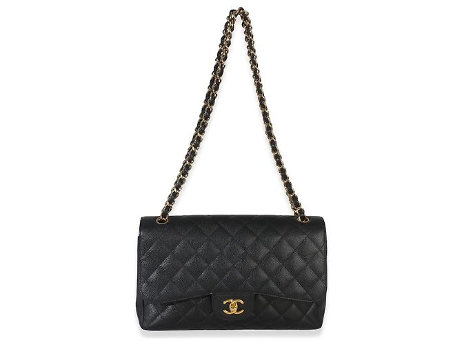 Timeless Borsa Chanel Black Quilted Caviar Jumbo Double Flap Nero - vista 5