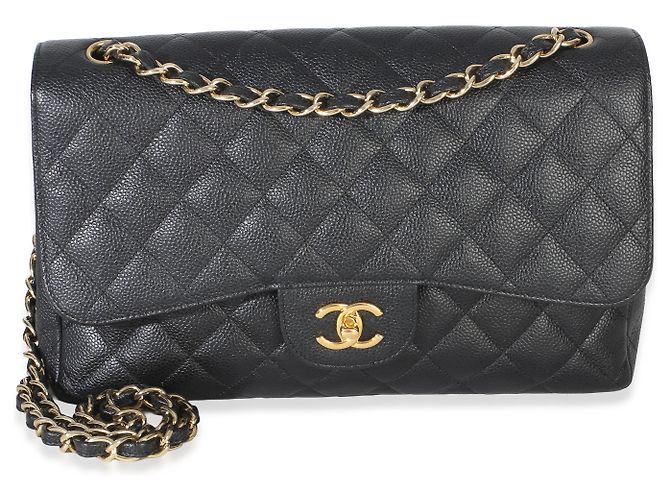 Timeless Borsa Chanel Black Quilted Caviar Jumbo Double Flap Nero - vista 8
