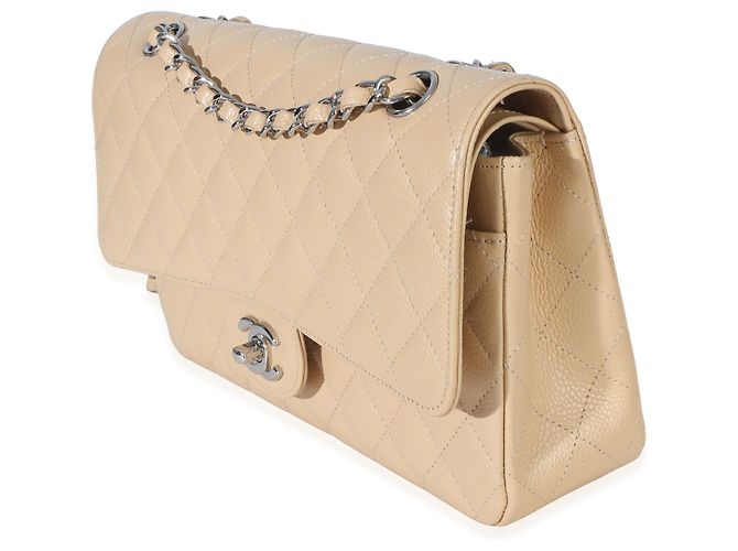 Timeless Borsa Chanel Beige Quilted Caviar Medium Double Flap - vista 3