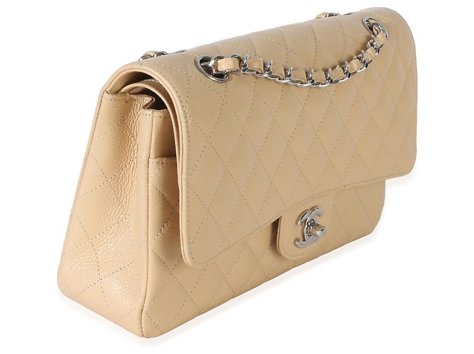 Timeless Borsa Chanel Beige Quilted Caviar Medium Double Flap - vista 4