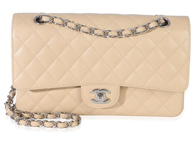 Timeless Borsa Chanel Beige Quilted Caviar Medium Double Flap - vista 8