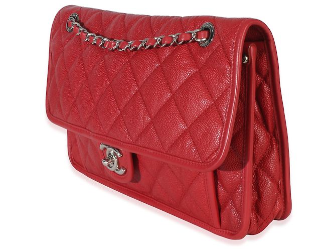 Timeless Borsa Chanel Red Quilted Caviar Medium French Riviera Flap Rosso - vista 3