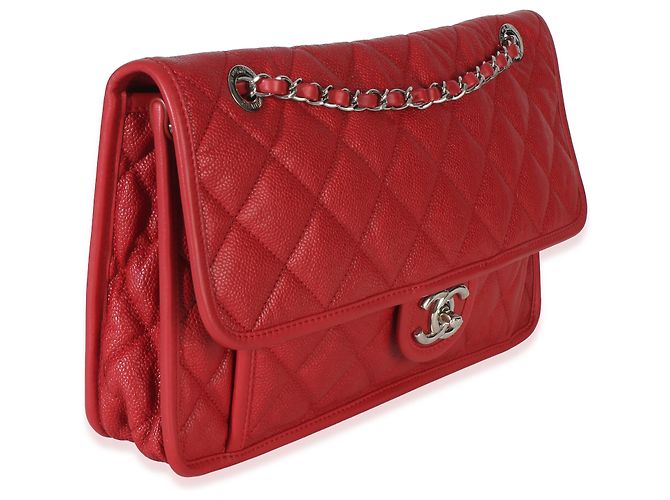Timeless Borsa Chanel Red Quilted Caviar Medium French Riviera Flap Rosso - vista 4