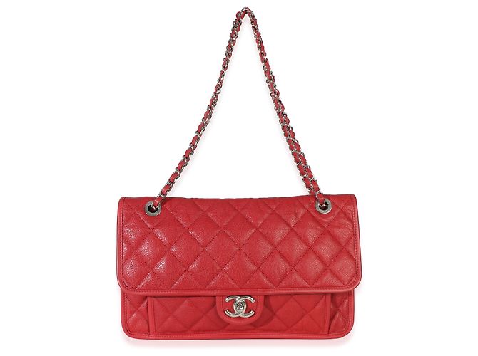 Timeless Borsa Chanel Red Quilted Caviar Medium French Riviera Flap Rosso - vista 5