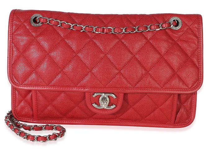Timeless Borsa Chanel Red Quilted Caviar Medium French Riviera Flap Rosso - vista 8