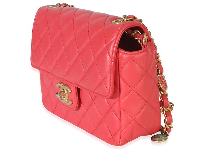 Timeless Borsa Chanel Red Quilted Lambskin Coco Pins Chain Mini Flap Rosa - vista 3