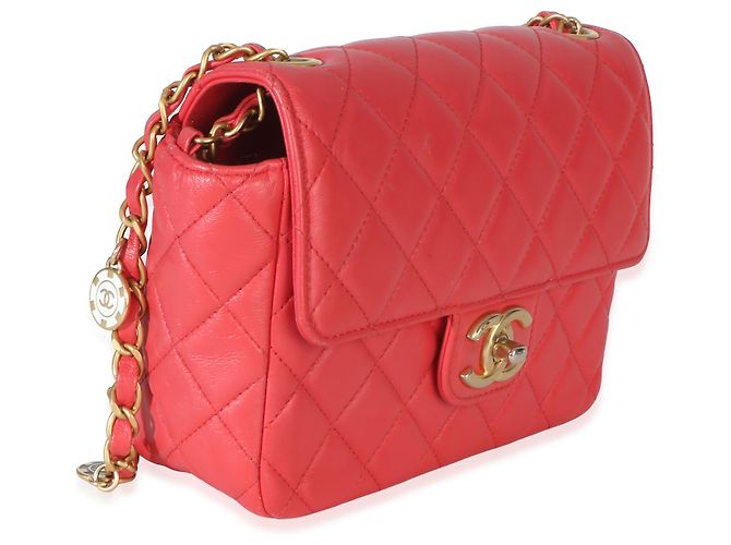Timeless Borsa Chanel Red Quilted Lambskin Coco Pins Chain Mini Flap Rosa - vista 4