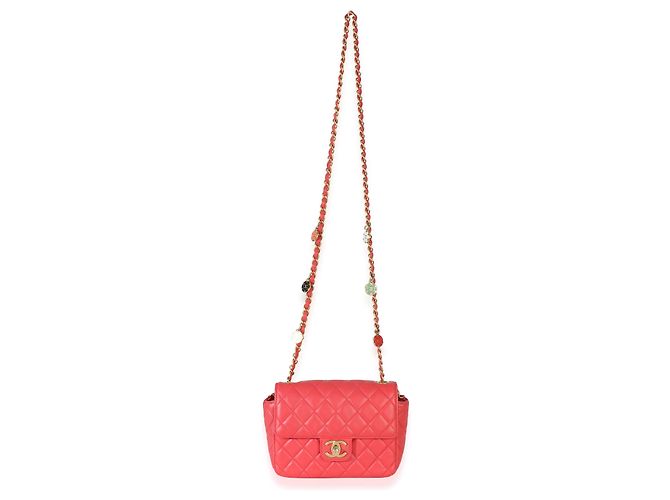 Timeless Borsa Chanel Red Quilted Lambskin Coco Pins Chain Mini Flap Rosa - vista 5