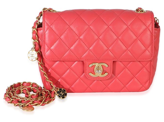 Timeless Borsa Chanel Red Quilted Lambskin Coco Pins Chain Mini Flap Rosa - vista 8