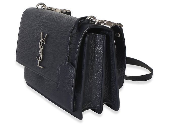 Sac Sunset monogramme moyen en cuir grainé de veau bleu marine Saint Laurent - vue 3