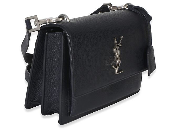 Sac Sunset monogramme moyen en cuir grainé de veau bleu marine Saint Laurent - vue 4