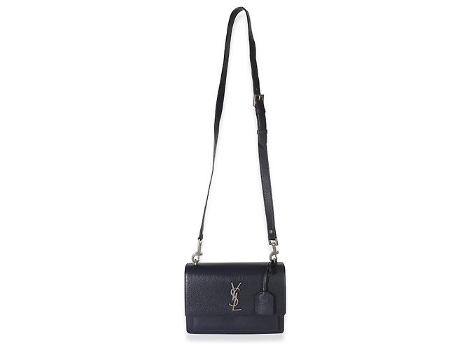 Sac Sunset monogramme moyen en cuir grainé de veau bleu marine Saint Laurent - vue 5
