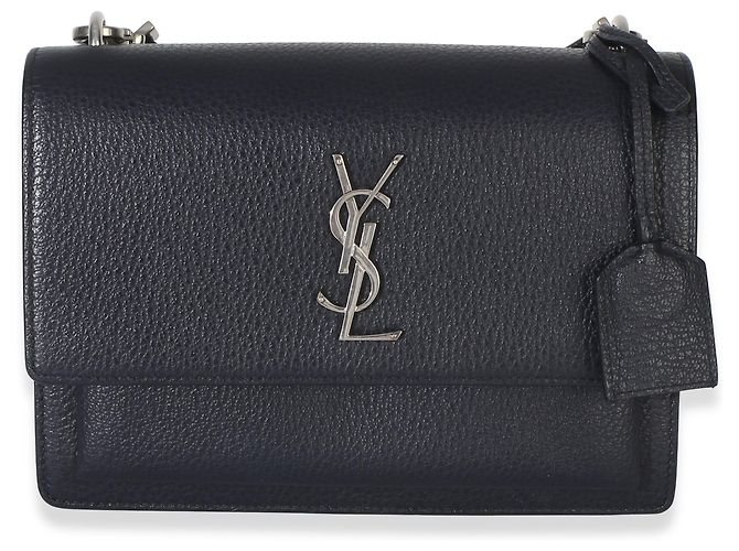 Sac Sunset monogramme moyen en cuir grainé de veau bleu marine Saint Laurent - vue 8