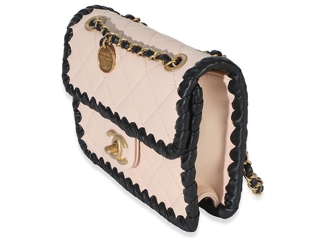 Timeless Mini borsa a tracolla My Own Frame in pelle di vitello intrecciata nera e beige Chanel - vista 3